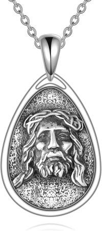 wholesale 925 Sterling Silver Teardrop Jesus Face Pendant with Crown of Thorns - Gothic Punk Style Necklace for Women and Men-Jesus Necklace