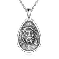wholesale 925 Sterling Silver Teardrop Jesus Face Pendant with Crown of Thorns - Gothic Punk Style Necklace for Women and Men-Jesus Necklace