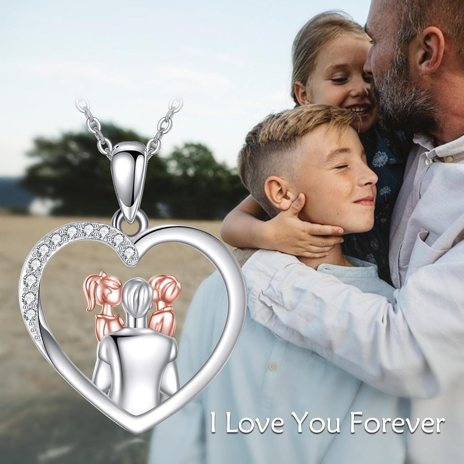 wholesale 925 Sterling Silver Blue Crystal Heart Pendant - Always My Father Forever Friend Necklace for Dad Gifts-0-6