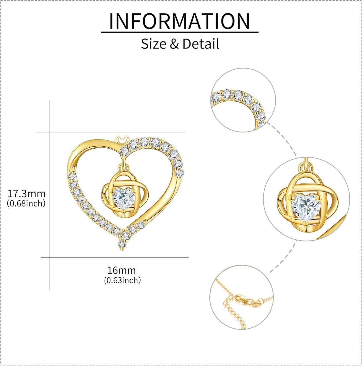 wholesale 14K Gold Heart Shaped Pendant Necklace with Cubic Zirconia and Knot Design - Valentines Day Gifts for Her-0-3