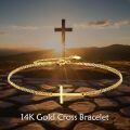 wholesale 14K Gold 58.5% Pure Cross Bracelet, Tarnish-Resistant Hypoallergenic Cable Chain, Adjustable 6.5-8.1 Inch, 1.46g, Gift Box-0-5