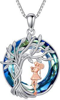 wholesale 925 Sterling Silver Tennis Player Tree Of Life Crystal Pendant Necklace Rose Gold-Tennis