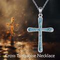 wholesale 925 Sterling Silver Turquoise Inlay Celtic Cross Pendant Necklace for Women Girls Christian Catholic Gift Ideas 45cm Chain Length-0-4