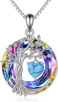 wholesale Sterling Silver Crystal Tree of Life Necklace for Women Birthstone Pendant-12-Dec-Turquoise