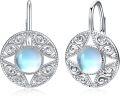 wholesale 925 Sterling Silver Blue Moonstone Filigree Round Drop Earrings for Women-0-0