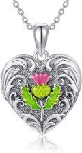 wholesale 925 Sterling Silver Thistle Flower Heart Locket Necklace s for Women Girls-0-0
