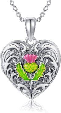 wholesale 925 Sterling Silver Thistle Flower Heart Locket Necklace s for Women Girls-Scottish Thistle