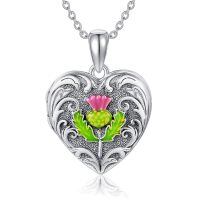 wholesale 925 Sterling Silver Heart Pendant With Pink Thistle Flower Design-Scottish Thistle