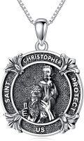 wholesale 925 Sterling Silver Round Saint Christopher Protect Us Medal Pendant Necklace-0-0