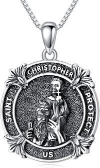 wholesale 925 Sterling Silver Round Saint Christopher Protect Us Medal Pendant Necklace-A. St Christopher