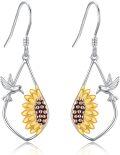 wholesale 925 Sterling Silver Sunflower Hummingbird Teardrop Dangle Earrings for Women-0-0