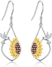 wholesale 925 Sterling Silver Sunflower Hummingbird Teardrop Dangle Earrings for Women-hummingbird
