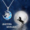 wholesale 925 Sterling Silver Blue Fire Opal Crescent Moon & Unicorn Head Pendant Necklace for Women-0-4