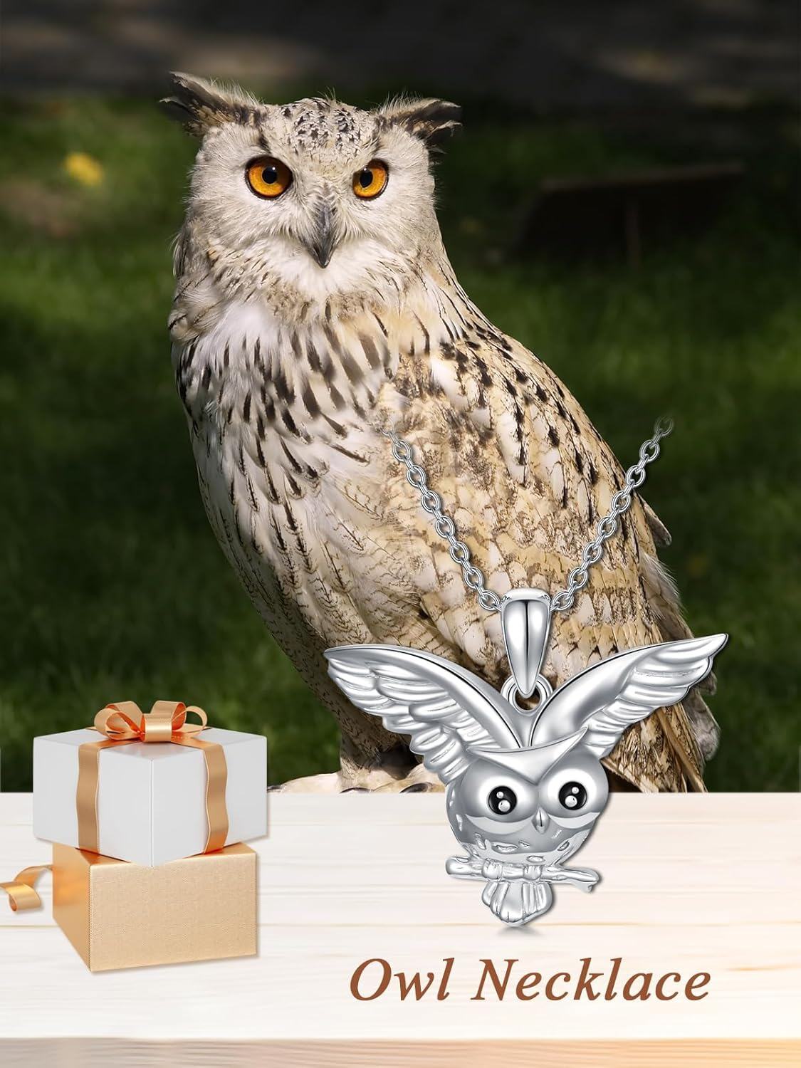 wholesale 925 Sterling Silver Owl Pendant Necklace with Chain for Women Girls  45cm Length-0-5