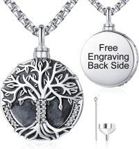 wholesale 925 Sterling Silver Tree of Life Urn Necklace  and Free Engraving Back Side for Men-Circle-Personalized