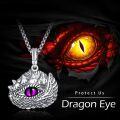 wholesale 925 Sterling Silver Dragon Eye Pendant with Purple Blue Green Stone Necklace Jewelry for Men Women Gift 48cm Chain Length -0-5