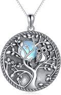 wholesale 925 Sterling Silver Tree of Life Pendant with Blue Moonstone and Owl Design Necklace-0-0