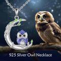 wholesale 925 Sterling Silver Owl on Branch Pendant Necklace with Blue Enamel and Green Leaves for Women-0-2