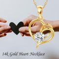 wholesale 14K Yellow Gold Double Heart Pendant with Cubic Zirconia - Valentine's Day Gift for Her-0-4