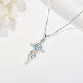 wholesale 925 Sterling Silver Blue Crystal Cross Dog Paw Heart Pendant Necklace for Women Girls Gifts-0-2