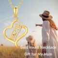 wholesale 14K Gold Mom Heart Pendant Necklace with Cubic Zirconia - Gift for Mother's Day-0-1