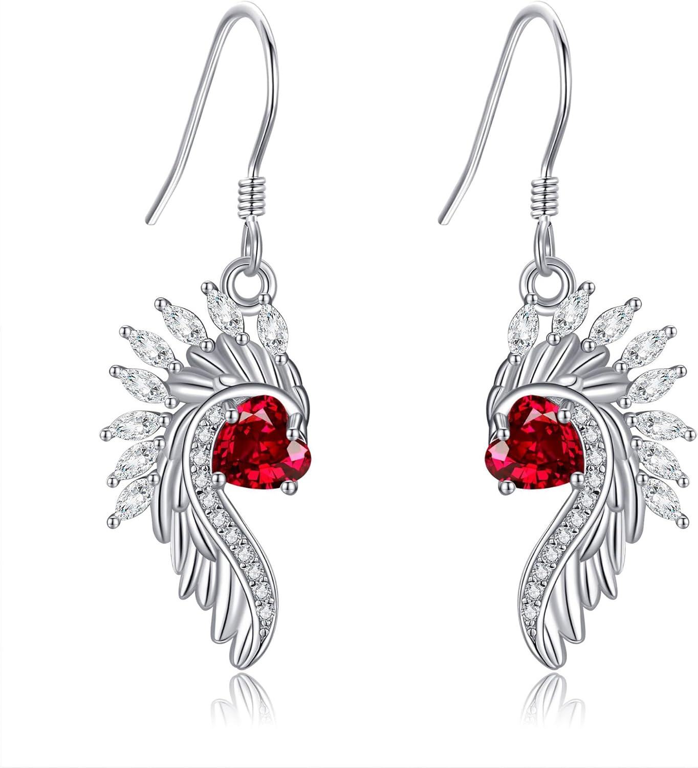 Sterling Silver Gothic Angel Devil Wings Heart Dangle Earrings for Women-Angel