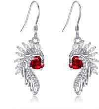wholesale 925 Sterling Silver Red Crystal Angel & Devil Wing Heart Drop Earrings for Women-Angel