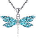 wholesale 925 Sterling Silver Dragonfly Turquoise Stone Pendant Necklace s for Women Girls 45cm Chain Length-0-0