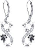 wholesale 925 Sterling Silver Infinity Paw Print Bone Drop Earrings-0-0