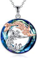 wholesale 925 Sterling Silver Blue Crystal Phoenix Pendant Necklace for Women-0-0