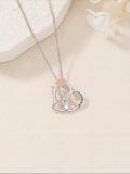 wholesale 925 Sterling Silver Rose Gold Plated Mother Daughter Heart Pendant Necklace I Love You Forever-0-3