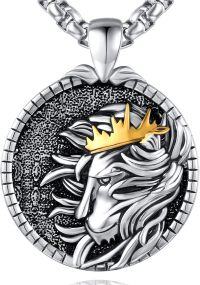 wholesale 925 Sterling Silver Crowned Unicorn Head Pendant Necklaces for Men Women Punk Gothic HipHop Rock s-01-1 Lion Crown