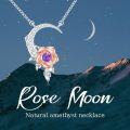 wholesale 925 Sterling Silver Rose and Moon Pendant with Purple Stone Necklaces for Women-0-1