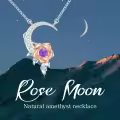 wholesale 925 Sterling Silver Rose and Moon Pendant with Purple Stone Necklaces Wholesale for Women-0-1