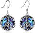 wholesale 925 Sterling Silver Abalone Shell Round Peace Sign Drop Earrings-0-0