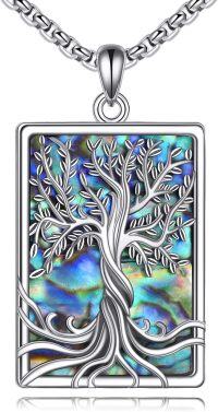 wholesale 925 Sterling Silver Abalone Shell Tree of Life Triple Moon Goddess Pendant Necklace-L-Rectangular Tree of Life Necklace