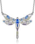 wholesale 925 Sterling Silver Blue Crystal Dragonfly Pendant Necklace for Women-0-0