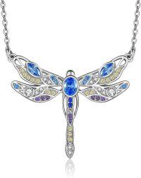 wholesale 925 Sterling Silver Blue Crystal Dragonfly Pendant Necklace for Women-Dragonfly-B