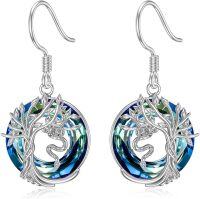wholesale Snake Earrings Sterling Silver Tree Of Life Drop Dangle Hooks Earrings With Blue Circle Crystal Birthday Christmas Mothers Day Jewelry For Women -undefined