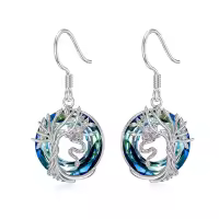TOUPOP Sterling Silver Blue Crystal Snake Earrings Tree Of Life Drop Dangle Hooks Jewelry-undefined