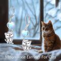 wholesale 925 Sterling Silver White Gold Plated Cute Cat Heart Moonstone Drop Earrings-0-2
