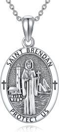 wholesale 925 Sterling Silver St Brendan Protect Us Religious Medal Pendant Necklace for Men & Women-0-0