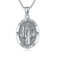 wholesale 925 Sterling Silver St Brendan Protect Us Religious Medal Pendant Necklace for Men & Women-saint brendan necklace