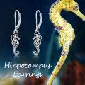 wholesale 925 Sterling Silver Black Enamel Sea Horse Leverback Drop Earring Gift for Her-0-5