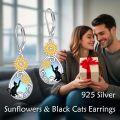 wholesale 925 Sterling Silver Cat Sunflower Drop Dangle Leverback Earrings with Opalite and Gold Plated Accents-0-1