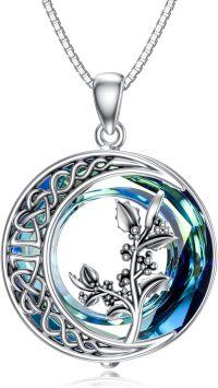 wholesale TOUPOP Oxidization December Birth Flower Necklace Holly Necklaces For Women Holly Jewelry Dainty Moon Flower Jewelry S925 Sterling Silver With Blue Crystal Birthday Gifts For Women -undefined