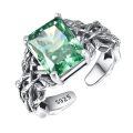 wholesale 925 Sterling Silver Adjustable Ring With Green Cz Crystal And Leaves Detail-0-0