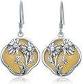 wholesale 925 Sterling Silver Yellow Shell Flower Dangle Earrings with Celtic Knot Design-0-0