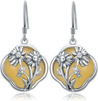 wholesale 925 Sterling Silver Yellow Shell Flower Dangle Earrings with Celtic Knot Design-Sunflower