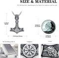 wholesale 925 Sterling Silver Nordic Mjolnir Pendant with Valknut and Ravens - Viking Thors Hammer Amulet Necklace -0-3